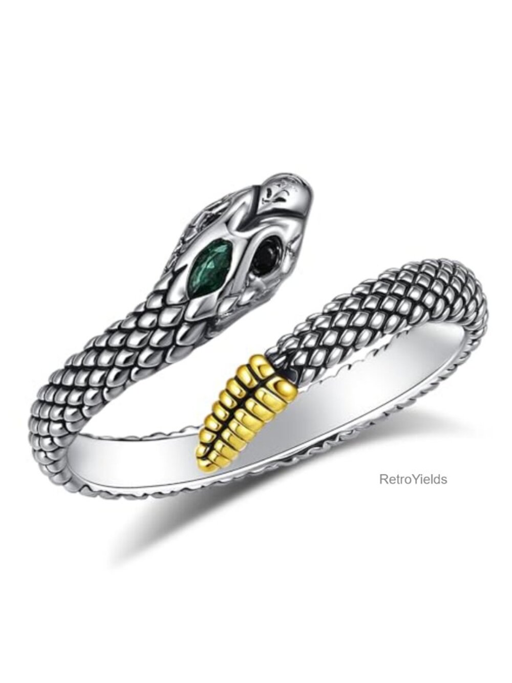 925 Sterling Silver Rattlesnake Ring Adjustable 18K Gold Plated Marquise